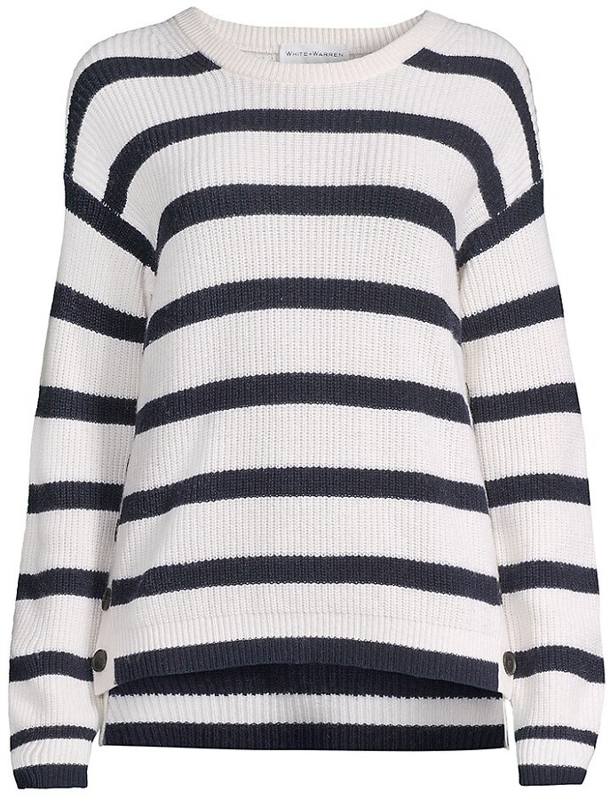 white and navy blue sweater