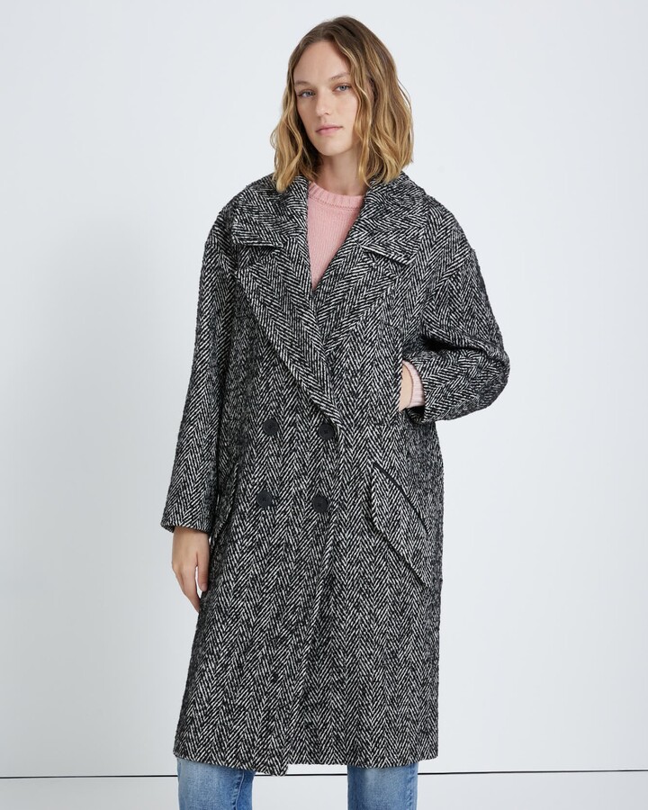 7 For All Mankind Double Breasted Wool Coat in Herringbone - ShopStyle