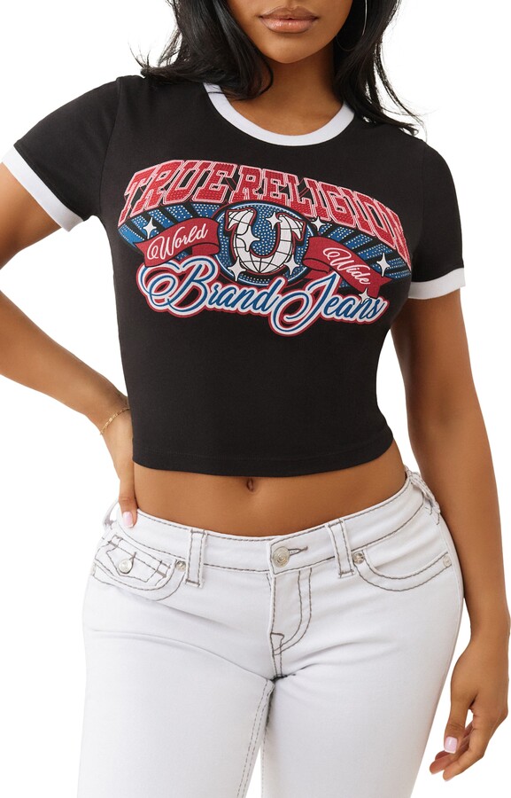 True Religion Beaded Ringer Logo T-Shirt