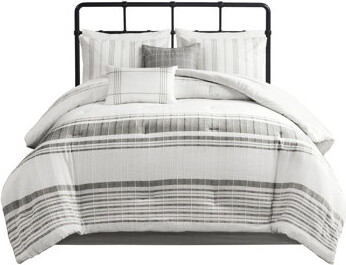 DuskDreams 6 Piece Cotton Comforter - Grey/White, Visible Bartacks, Filling 100% Bedding Horizontal Woven Stripes,