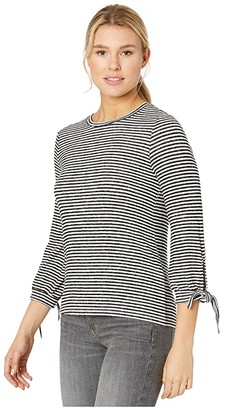 Lucky Brand Stripe Tie Sleeve Cloud Jersey Top (Black/White Stripe) Women's Clothing