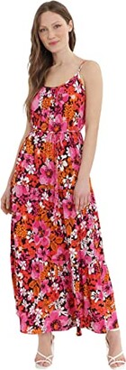 Donna Morgan Women's Floral Printed Spaghetti Strap Tiered Maxi Dress with Tie at Waist