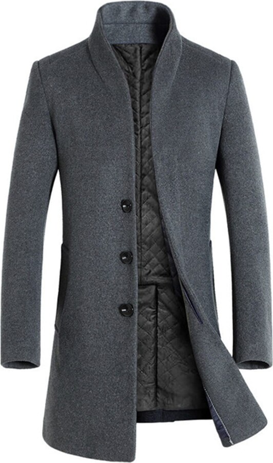 Mens Warm ArtificiaWool Trench Coat Single Breasted Overcoat Long Jacket Outwear 