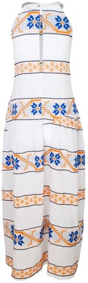 Haris Cotton - Halter Neck Maxi Embroidered Cotton Dress - White