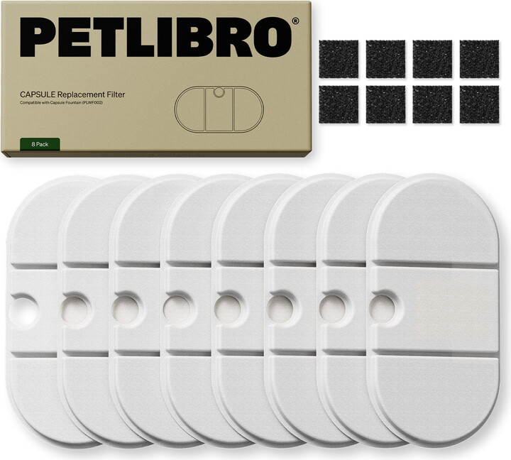 Petlibro Capsule Stainless Steel Cat Water Fountain Replacement Filter 8 Pack for 2.1LCat Water Fountain 4 Months Set for Ultra Quiet Cat Fountain