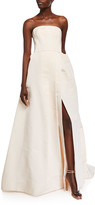 Thumbnail for your product : Monique Lhuillier Strapless Silk A-Line Gown with Side Slit