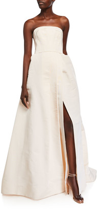 Monique Lhuillier Strapless Silk A-Line Gown with Side Slit