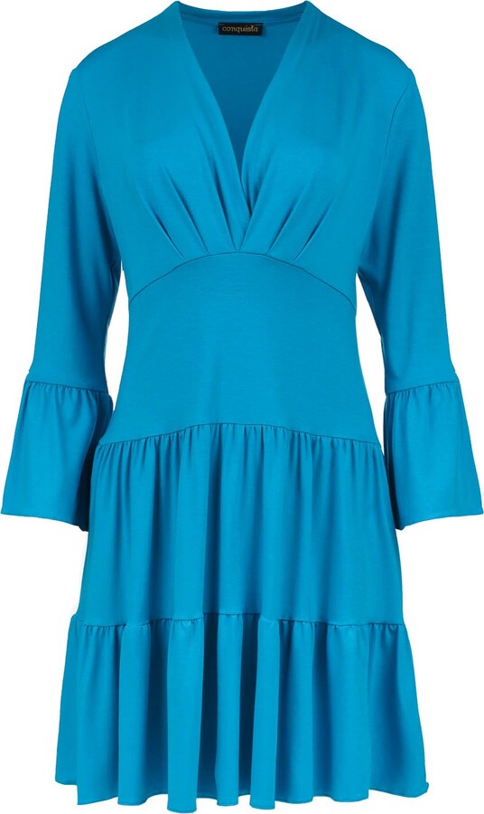 Conquista Turquoise Jersey Tiered Dress ShopStyle