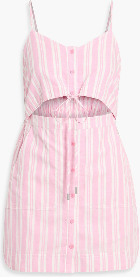 SIMKHAI Annie cutout striped cotton and linen-blend mini dress
