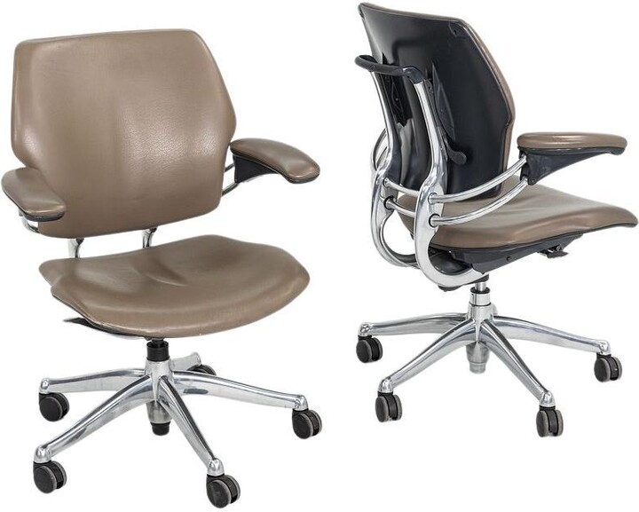 Niels Diffrient 2005 For Humanscale Freedom Desk Chair In Dark Tan Leather