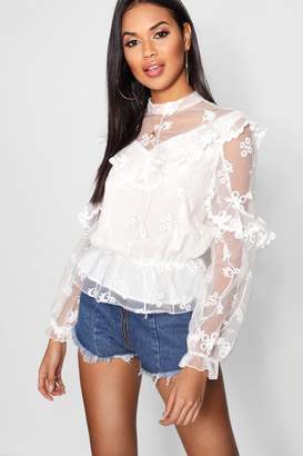 boohoo Frill Detail All Over Lace Top