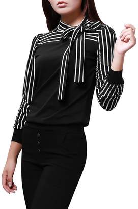 Zitongfy(TM) Women Stripe Casual T Shirt Long Sleeve, Lady Bow Tie Blouse