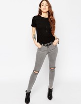 Thumbnail for your product : ASOS Lisbon Skinny Mid Rise Jeans in Sant Gray Wash with Rip and Destroy Knees