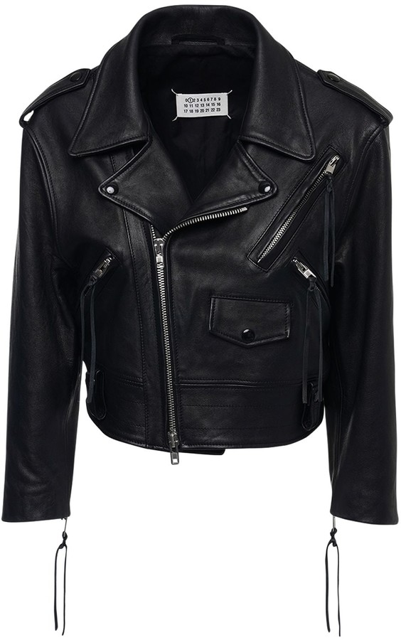 Maison Margiela Crop Leather Biker Jacket - ShopStyle