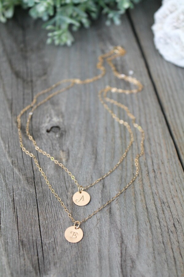 Etsy Layered Initial Necklace, All 14K Gold Filled, Two Personalized Discs, Double Monogram, Letter A B C D E F G H I J K L M N O P R Mom, Mother