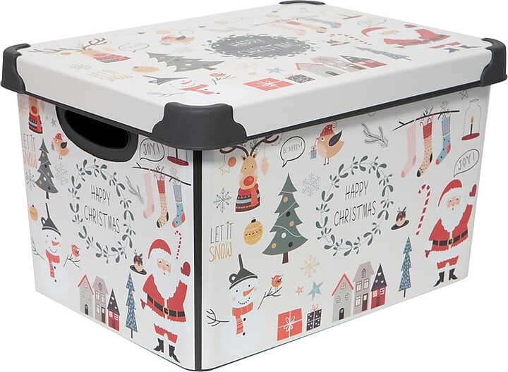 Simplify Happy Christmas Design Storage Tote Bin with Lid, Plastic, Multicolored (9080-40)
