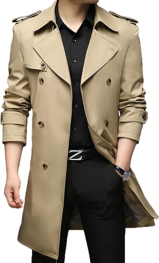 Rexcyril Men's Double Breasted Trench Coat Slim Fit Casual