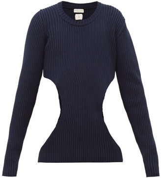 Bottega Veneta Cutout Ribbed Cotton-blend Sweater - Navy