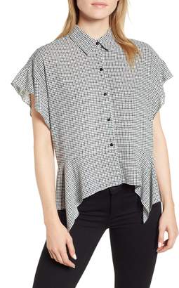1 STATE Mini Houndstooth High/Low Blouse