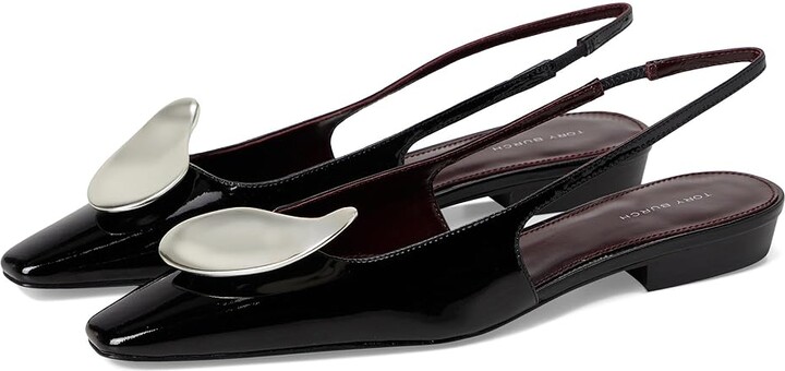 Tory Burch Patos Slingback Women's Shoes Perfect Black/Silver : 8 M, Leather
