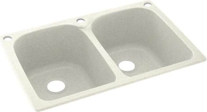 Swan Dual-Mount Solid Surface 33 in. x 22 in. 3-Hole 50/50 Double Bowl Kitchen Sink in Bisque