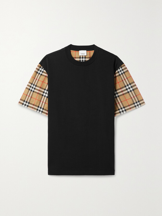 Burberry + Net Sustain Checked Poplin-trimmed Cotton-jersey T-shirt - Black