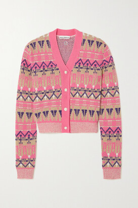 Paco Rabanne Cropped Embellished Metallic Fair Isle Cotton Cardigan - Pink  - ShopStyle