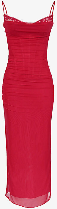 House Of CB Womens Haute Red Nalini Lace-Trim Corseted Stretch-Woven Maxi Dress Xs