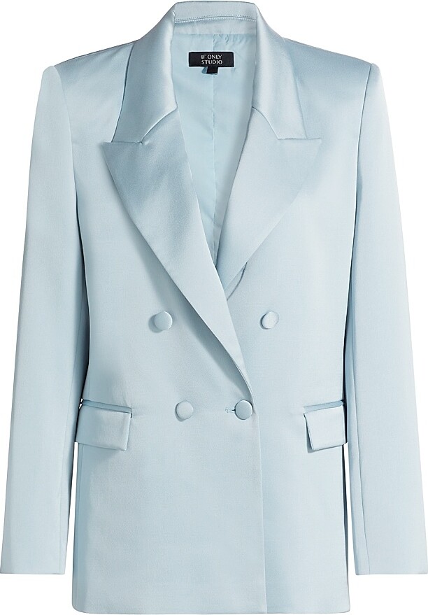 If Only Studio Women's Hammered Satin Double-Breasted Blazer - Ice - Size 2