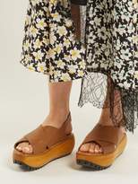 Thumbnail for your product : Marni Cross Strap Grained Leather Flatform Sandals - Womens - Tan