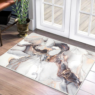 2X3 Door Mat Small Entryway Rug Luxury Modern Abstract Marble Texture Bath Mat, Non-Slip Washable Low-Pile Carpet For Bathroom Kitchen Laundry Room De