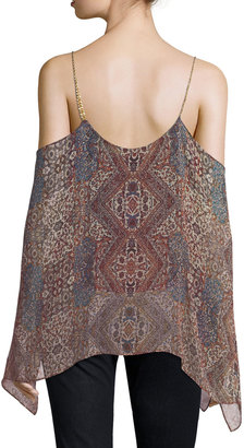 Ella Moss Casablanca Tapestry Cold-Shoulder Silk Top