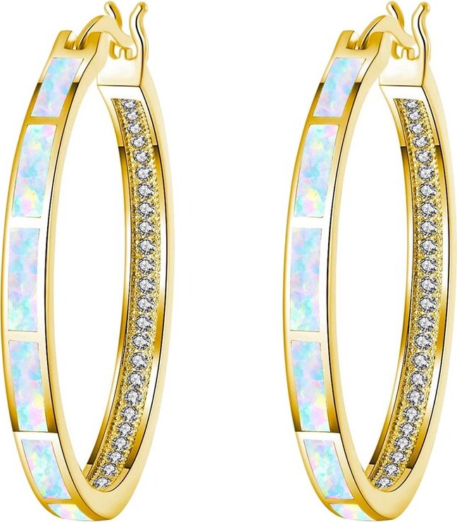 Liv Oliver 18K Plated Opal Cz Embellished Hoops