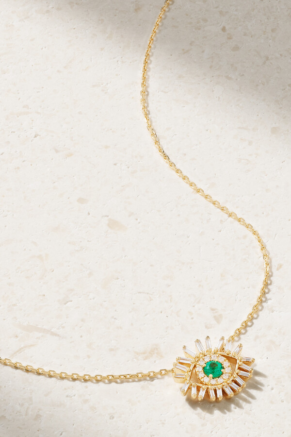 Suzanne Kalan Evil Eye 18-karat Gold, Diamond And Emerald Necklace
