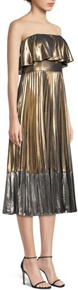 Aidan Mattox Metallic Pleated Midi Dress