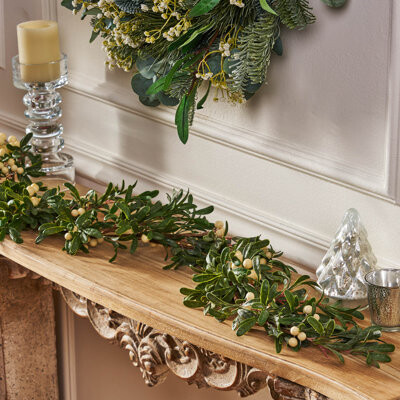 Artificial Greenery Garland with White Berries, Faux Greenery for Table, Mantel, and Holiday Decor, Ideal for Christmas and Seasonal Decoration, Adds