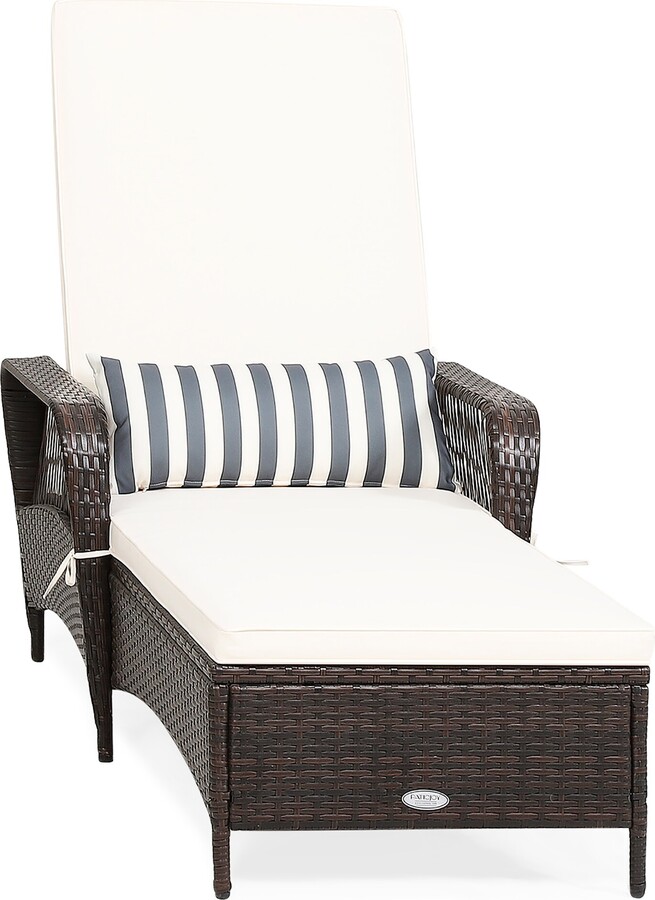 Rattan Lounge Chair with Adjustable Backrest and Removable Cushion