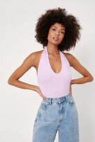 Thumbnail for your product : Nasty Gal Womens Ribbed Halterneck Plunge High Leg Bodysuit