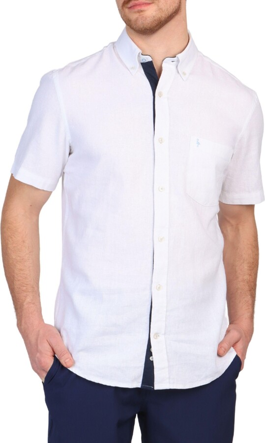 Tailorbyrd Men's Solid Linen Short Sleeve Button Down Shirt