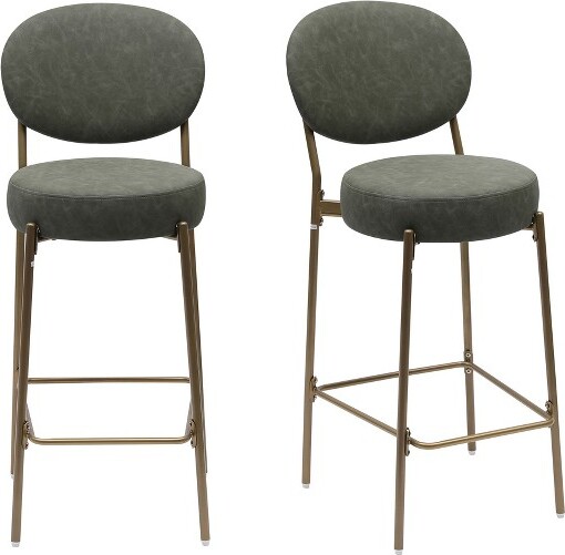 KumasinovaSetof2VelvetBarStools,CounterHeightBarChairwithOvalBack&GoldMetalLegs,AccentRoundCounterStoolsforKitchen,HomeBar,Green