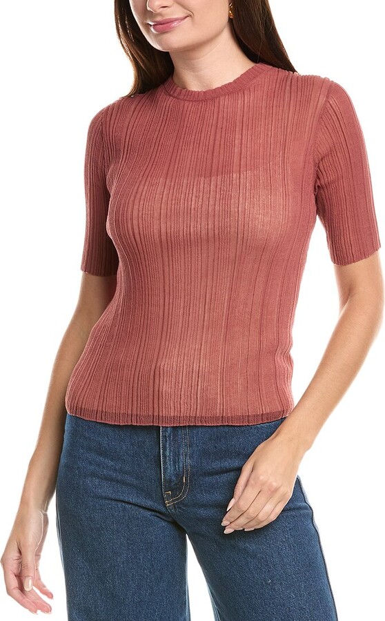 Vince Double Layer Rib Elbow-Sleeve Sweater