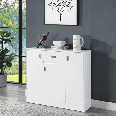 Latitude Run Pagan 3-Door Accent Cabinet in White High Gloss