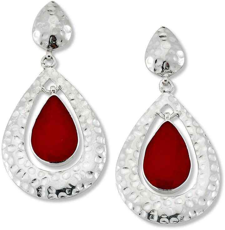 Details about   Red Coral Color Shell Pearl White Gold Plated Flower Leverback Earrings Women 
