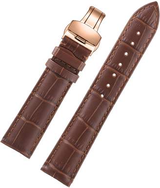 AUTULET Luxurious Stylish Fashion Watch Bracelet for Girls Alligator Grain Rose/Pink Gold Butterfly Clasp Genuine Cowhide