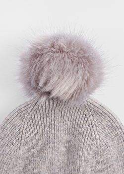 Paul Smith Women's Light Grey Pom-Pom Wool Beanie Hat