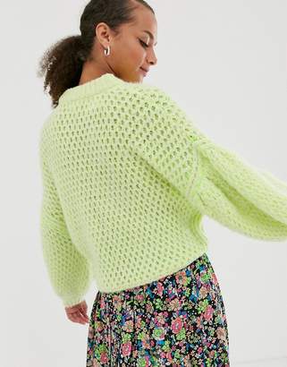 ASOS Design DESIGN neon stitch detail jumper with balloon sleeve