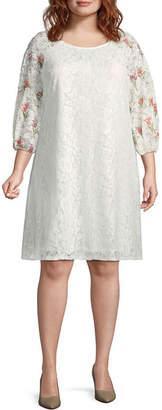 Danny & Nicole 3/4 Sleeve Embroidered Floral Shift Dress - Plus