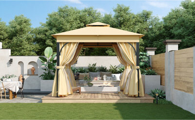 Lipoton 10X10 Outdoor Gazebo Tent With Double Roofs Patio Gazebo With Mosquito Netting And Privacy Screens Patio Canopy For Shade And Rain For Backyard Gar