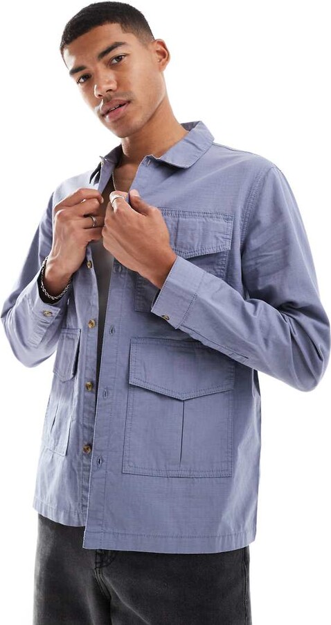 Another Influence ripstop utility overshirt in denim blue