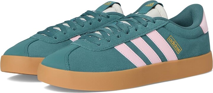 adidas VL Court 3.0 Women's Shoes Preloved Teal/Clear Pink/Gold Metallic : 8 B - Medium, Leather